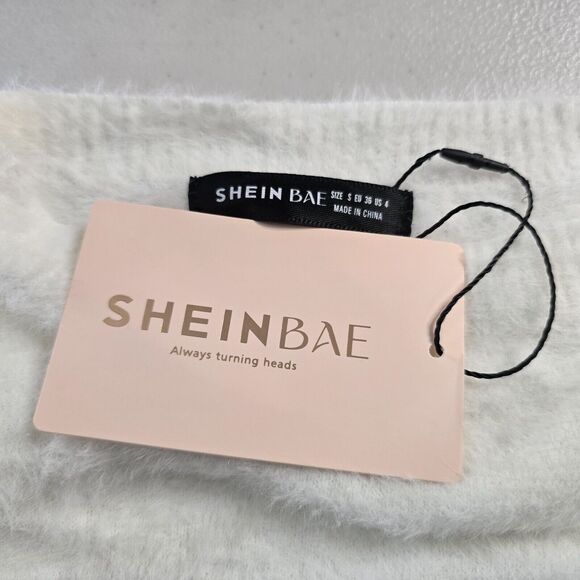 Shein Bae Blouse Women's S Off White Wrap Crossover Long Sleeve Soft Fuzzy NWT - Picture 4 of 11
